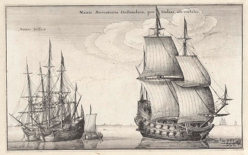 Grabado de Wenceslaus Hollar que muestra barcos y nubes