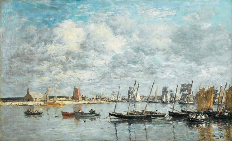 Escena marina de Camaret, Le Port de Eugène Boudin, pintura al óleo