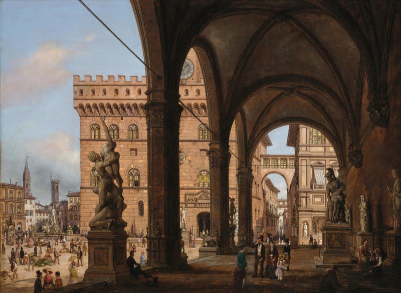 View of Piazza della Signoria, oil on canvas by Giuseppe Canella