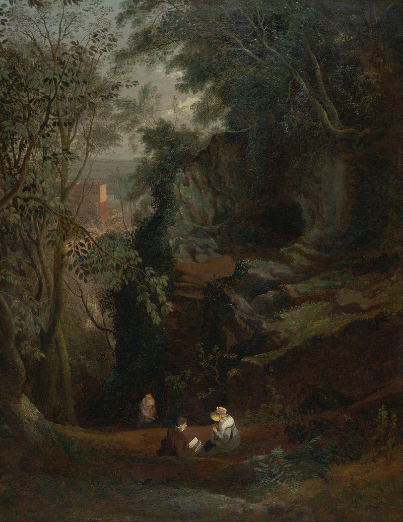 Landscape near Clifton de Francis Danby, pintura a óleo que retrata colinas e um céu nublado