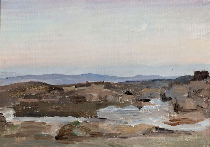 Paisaje desértico con tonos dorados de Jan Ciągliński, pintura al óleo