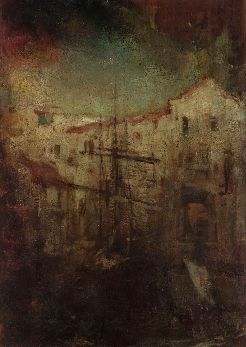 Palette; View of houses in an Italian city by Witold Pruszkowski, oil painting