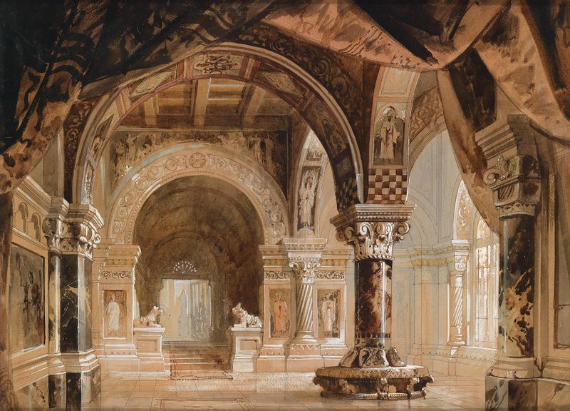 Interior scene with mosaics and light, oil painting by Georg Janny, 1893