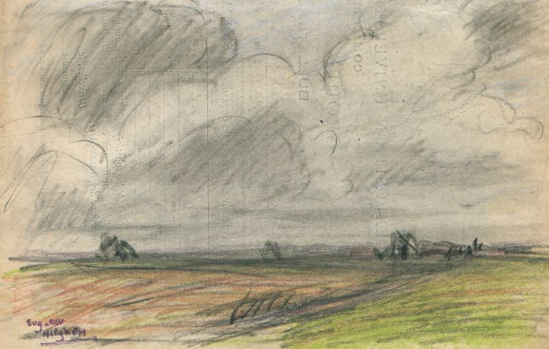 Landschap met molen de Eugeen Van Mieghem, realismo, paisaje con un molino