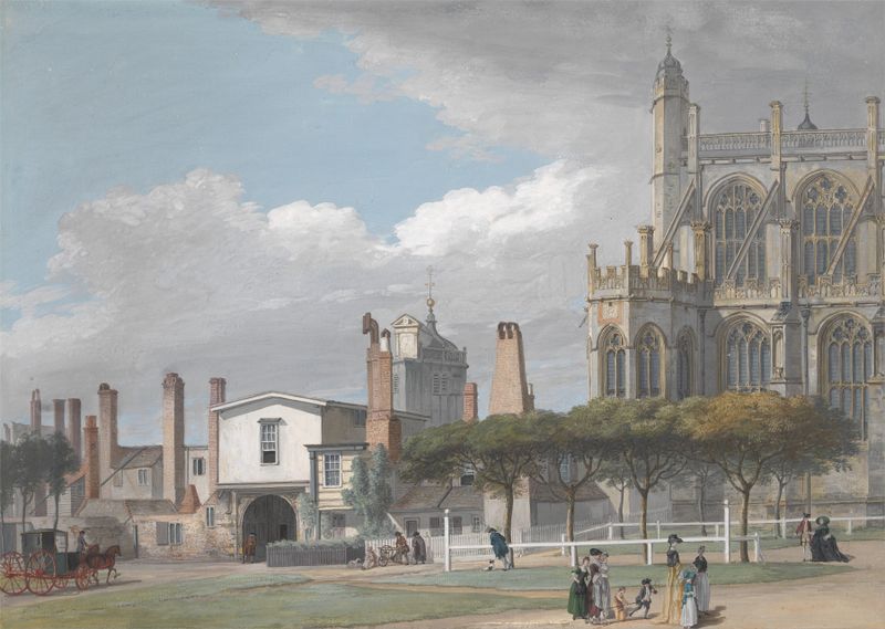 Acuarela de la Capilla de San Jorge y el Claustro de los Hombres Cantores de Paul Sandby