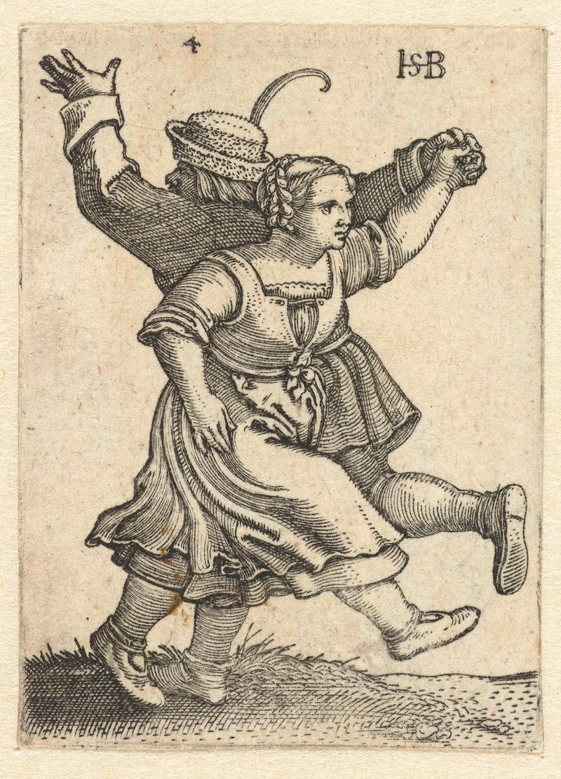 Casal de camponeses dançando em uma gravura de Hans Sebald Beham