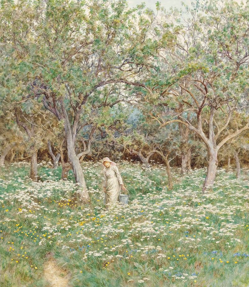 Woodland Flowers by Helen Allingham, Victorian style, depicting wildflowers and greenery