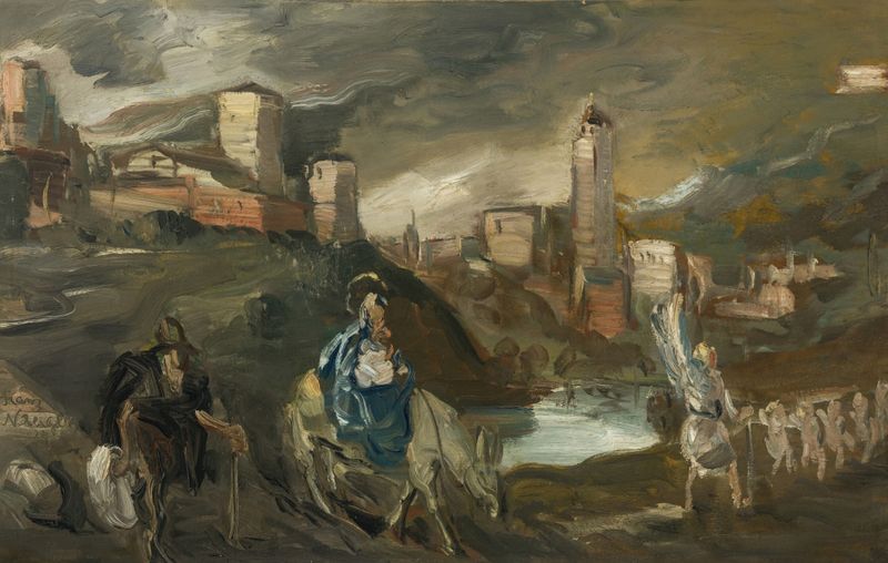 Figurative expressionism by Franz Naager, depicting figures in soft earth tones.