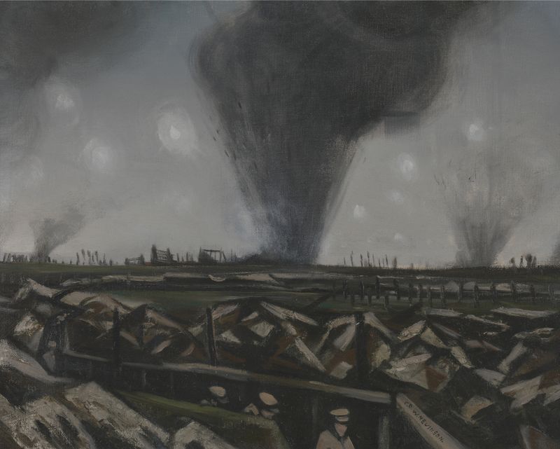 Abstract oil painting by Christopher Nevinson depicting chaos and movement