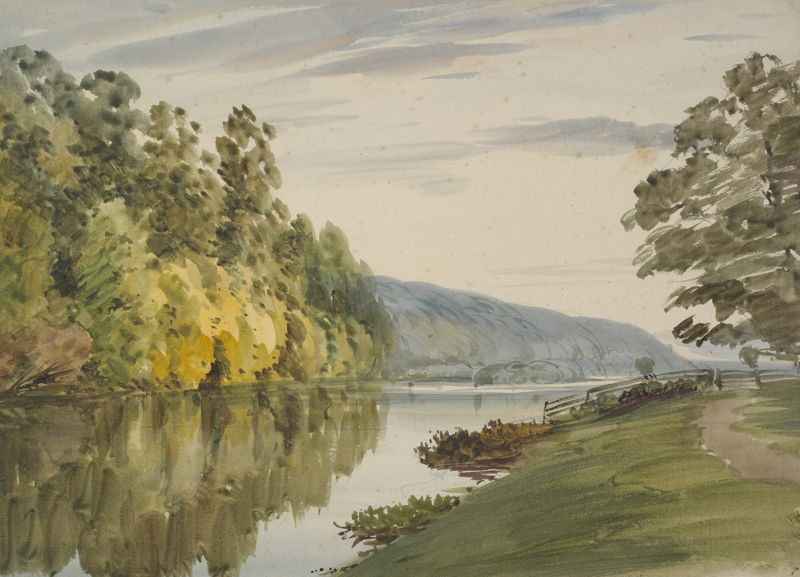 The Thames near Chertsey by John Gendall, oil painting depicting a tranquil river landscape.