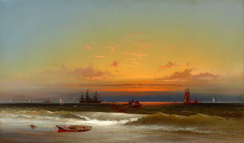 Sunset Seascape by James Hamilton, oil painting of a serene marine sunset.