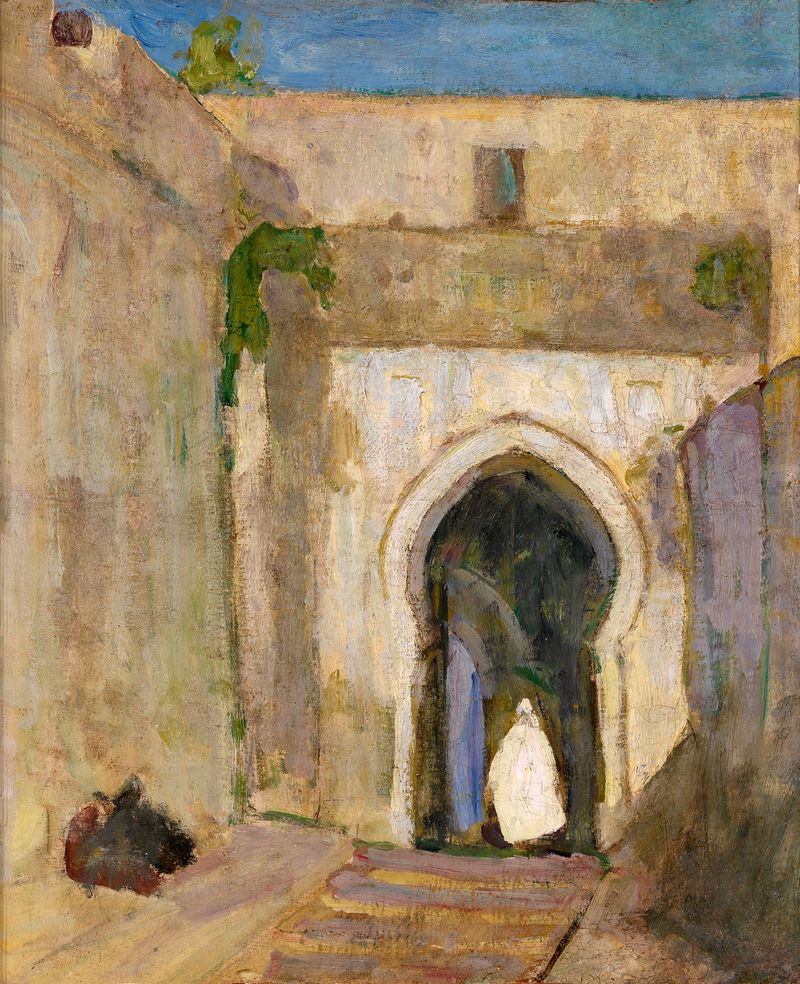 Gateway, Tangier by Henry Ossawa Tanner, oil on canvas depicting an ornate archway with vibrant colors.