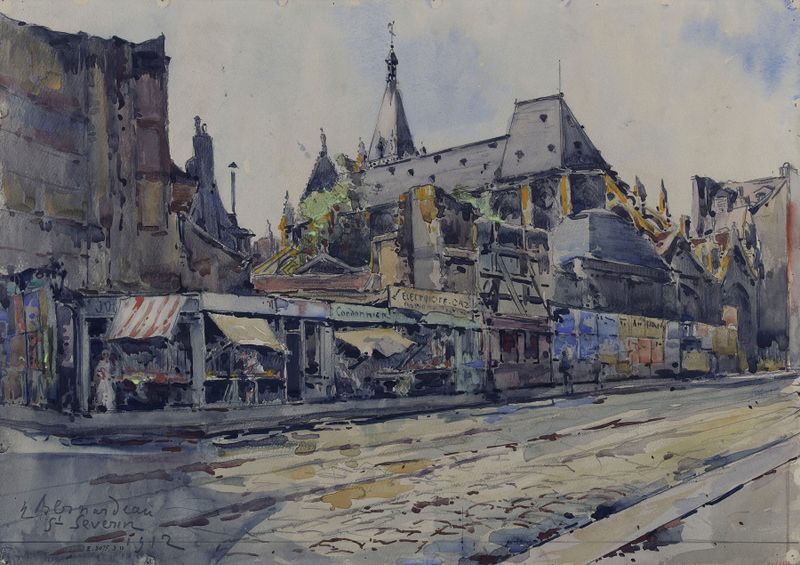 Arquitetura gótica de L’église Saint Séverin por Henri-Marie-Georges Bernardeau, óleo sobre tela