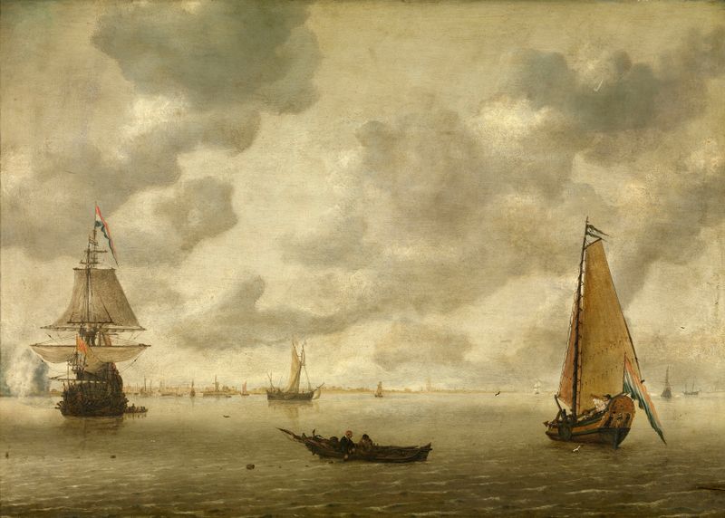 Marine scene with boats at the harbour, oil painting by Hendrick van Anthonissen