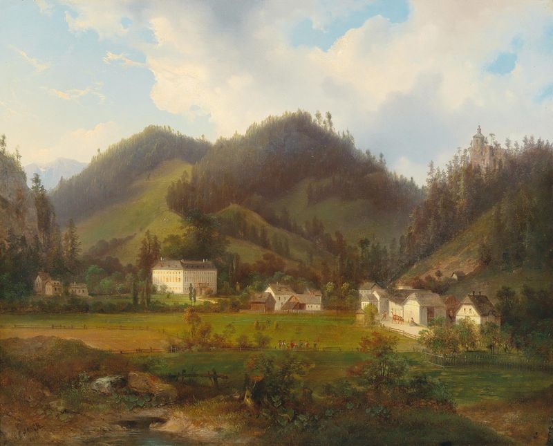 Landscape featuring a castle, Blick auf Schloss Gutenstein by Carl Hasch, unknown medium.