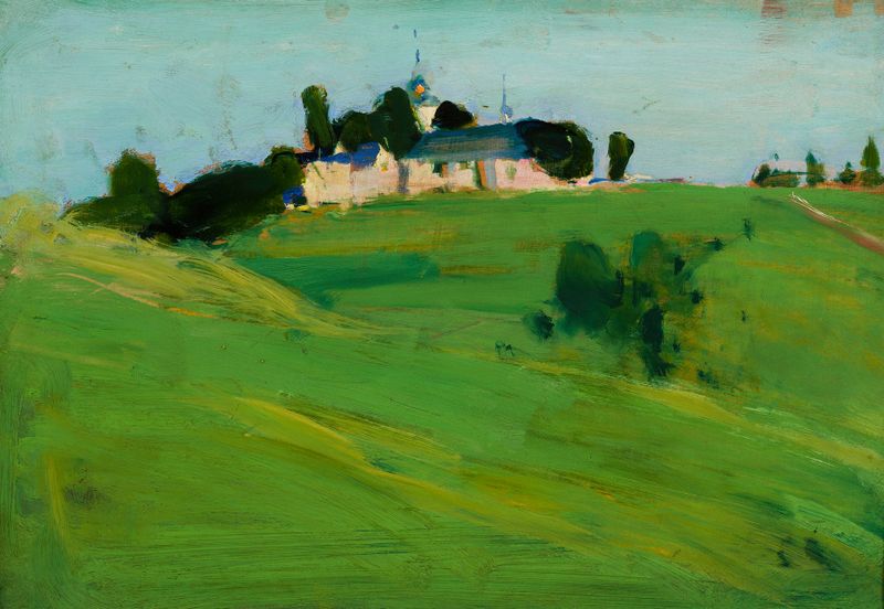 Landscape view from Istebna V. Church by Konrad Krzyżanowski, oil painting