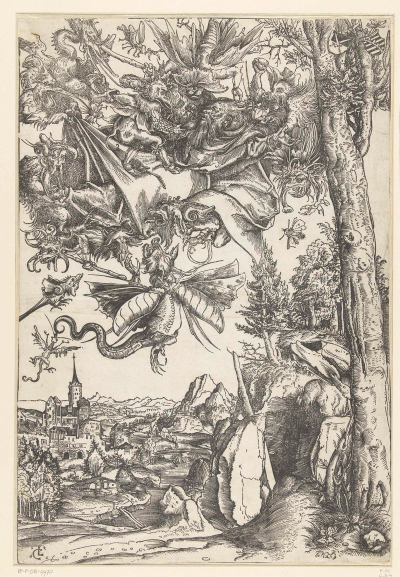 Religious scene with St. Anthony and demons, paper by Lucas Cranach