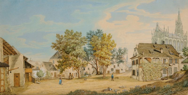 Hof des Maria Magdalenenklosters by Johann Jakob Schneider, oil on canvas, showing light and shadow in architecture