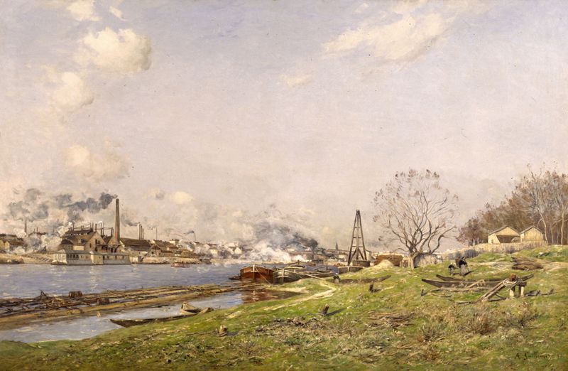 Paisagem de La Seine à Conflans-Charenton de Antoine Guillemet, pintura a óleo