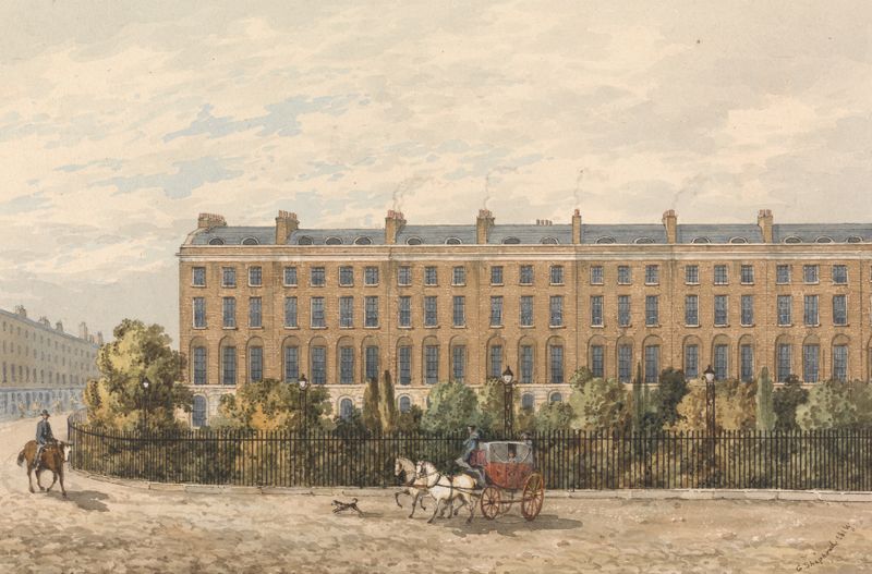 Finsbury Square by George Sidney Shepherd, oil on canvas depicting a vibrant landscape with trees and morning light.
