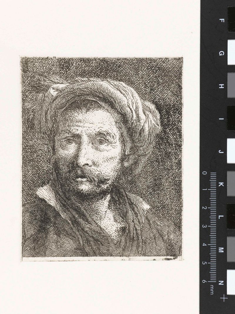 Retrato de un joven con bigote y turbante, grabado de Giovanni Domenico Tiepolo