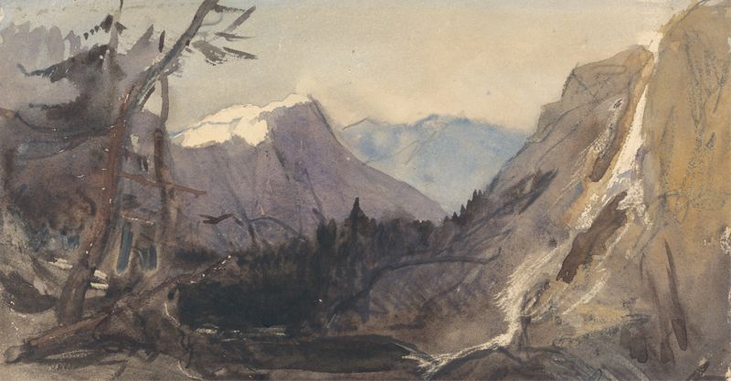 Alpine landscape oil painting by William James Müller featuring the Matterhorn and golden light