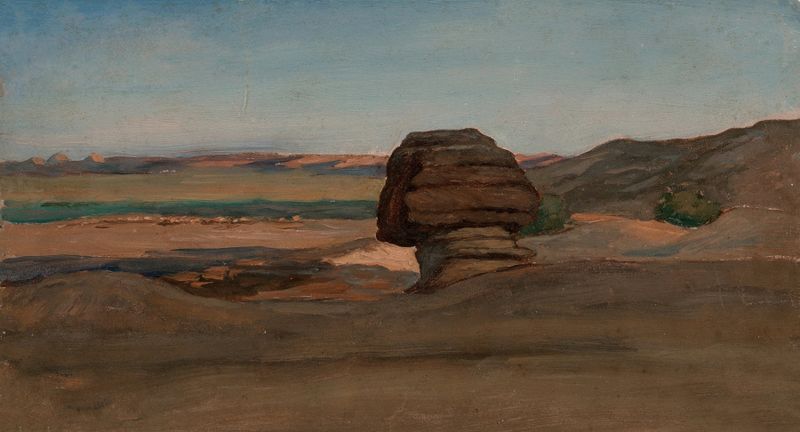 The Sphinx by Elihu Vedder, oil on canvas, features a sphinx with an enigmatic gaze.