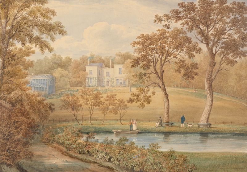 A Regency House by George Shepheard, depicting intricate brickwork and soft sky, oil painting