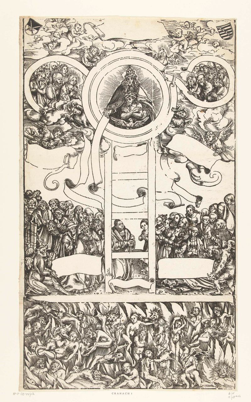 Dibujo religioso en papel de Lucas Cranach que representa el viaje del alma.
