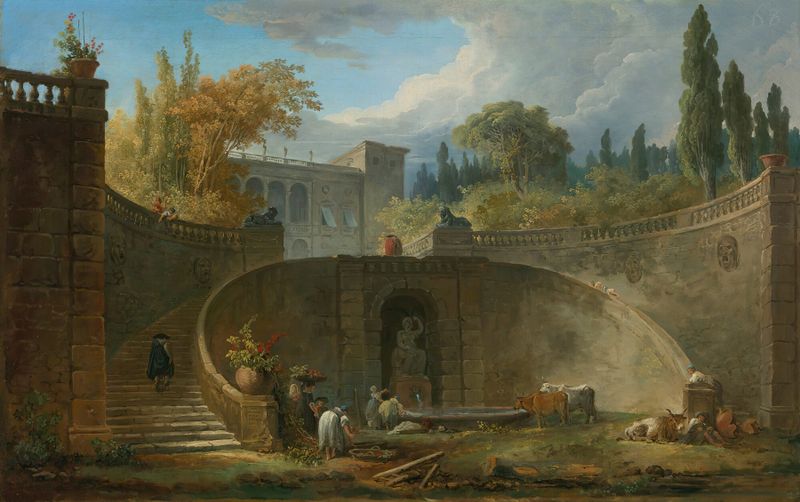 Villa Farnese com jardins, óleo sobre tela de Hubert Robert
