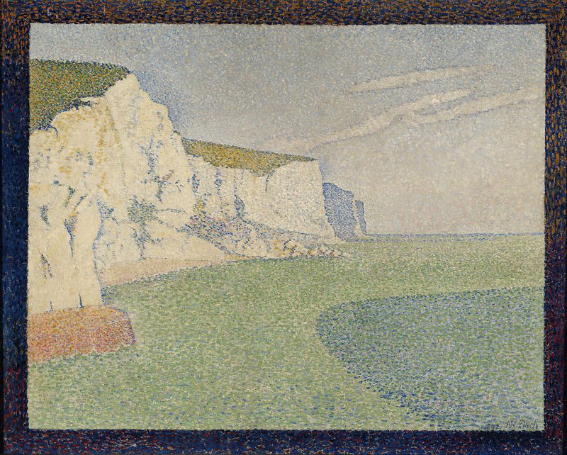 Paisagem de penhascos sob um céu, pintura a óleo de Alfred William Finch