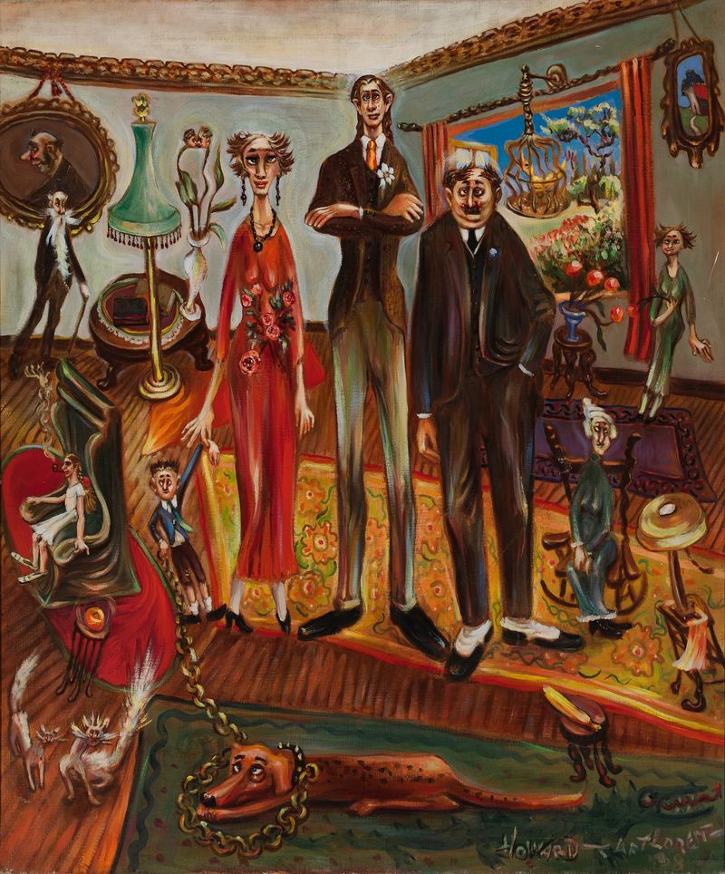 Obra figurativa A Family de Howard Taft Lorenz, que representa un abrazo familiar en un medio desconocido.
