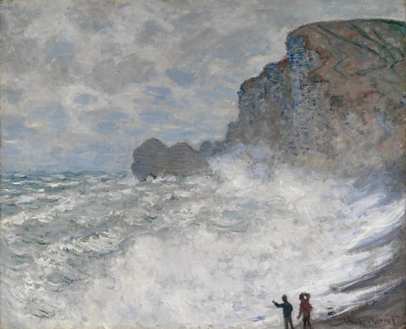Rough Weather at Étretat, óleo de Claude Monet mostrando nuvens tumultuosas e um mar agitado