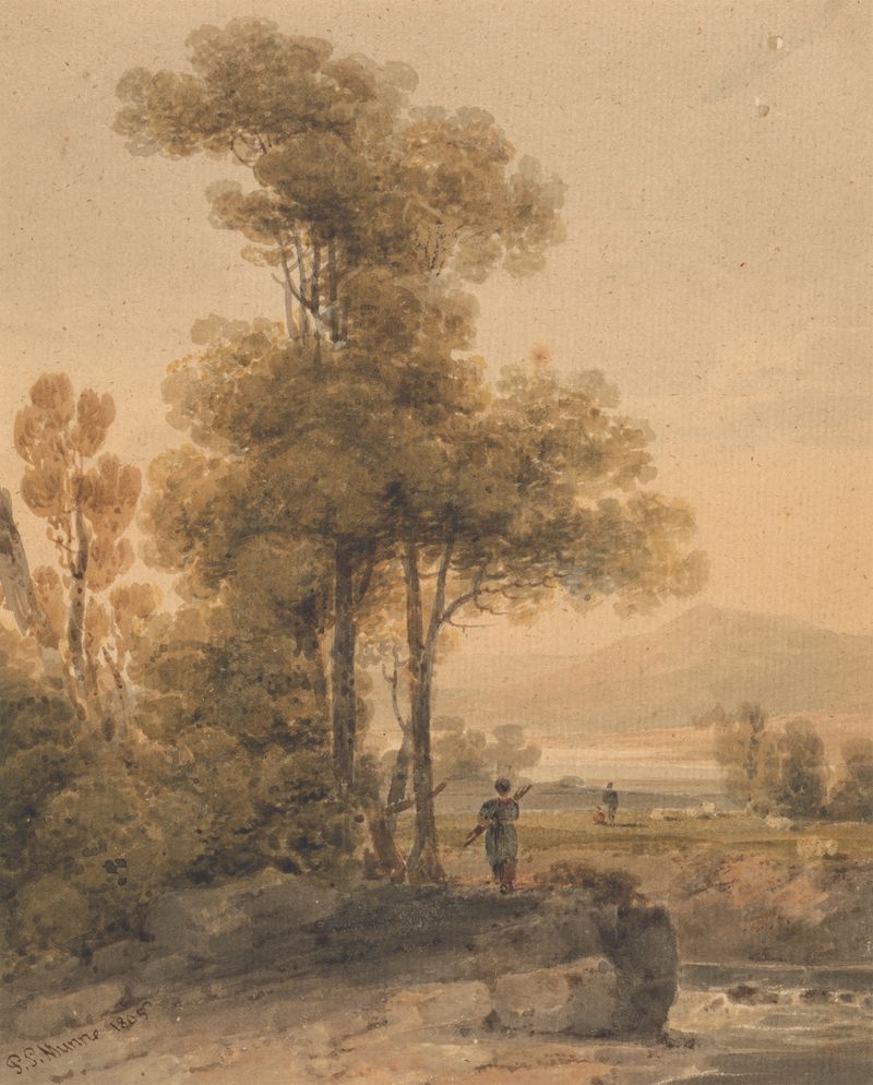 Landscape with Figures, Cromach Water by Paul Sandby Munn, watercolor on paper