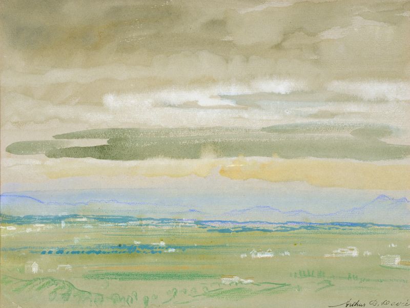Vega de Arthur Bowen Davies, óleo sobre lienzo con formas abstractas y colores etéreos