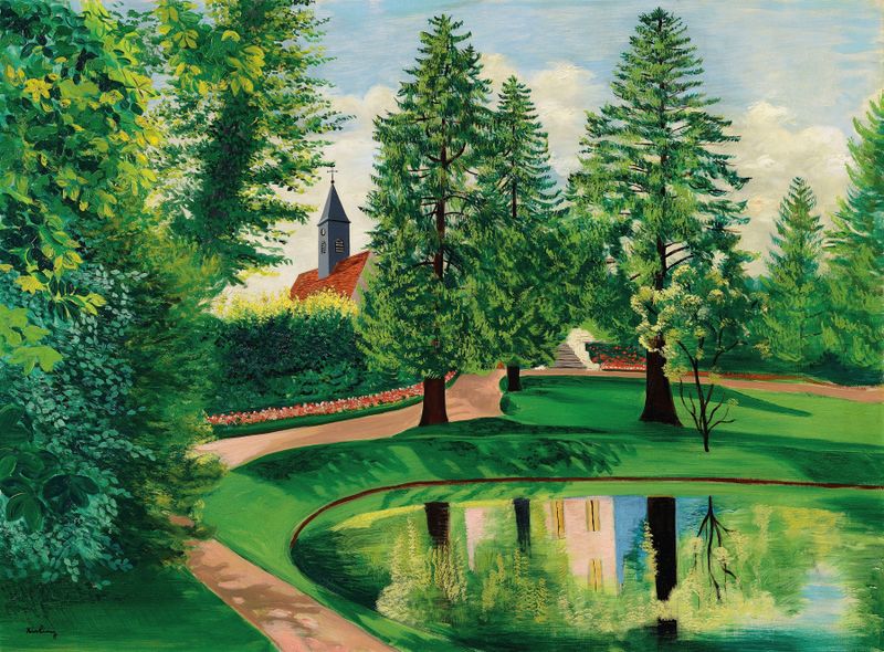 Post-Impressionism landscape by Moïse Kisling, depicting a lake and trees