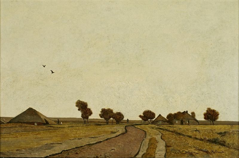 Holländische Landschaft mit Gehöften de Rudolf Ribarz, realismo, retratando o sereno campo holandês.