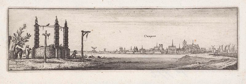 Landschap met galgen en gezicht op Kampen, grabado de Wenceslaus Hollar