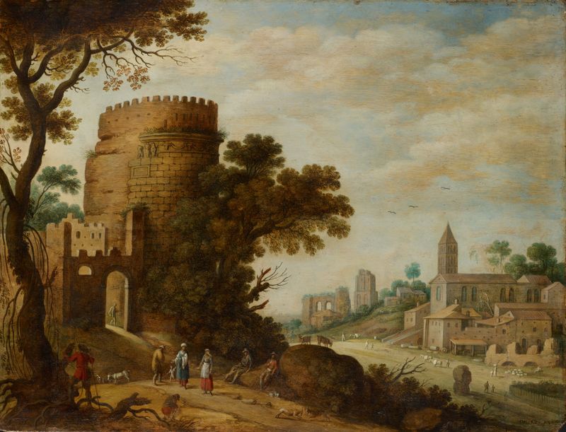 Roman Landscape with Shepherds, oil on canvas by Willem van Nieulandt the younger