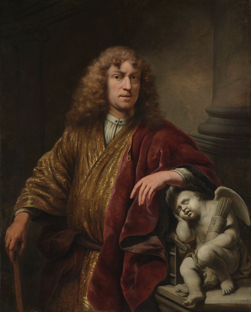 Self-Portrait by Ferdinand Bol, oil on canvas, artist in Japanese gown.