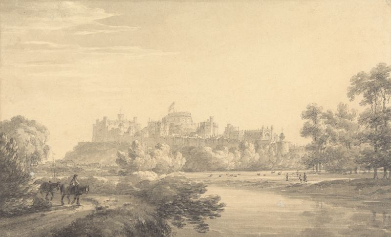 Windsor Castle by Thomas Hearne, depicting a landscape with a luminous sky, oil painting