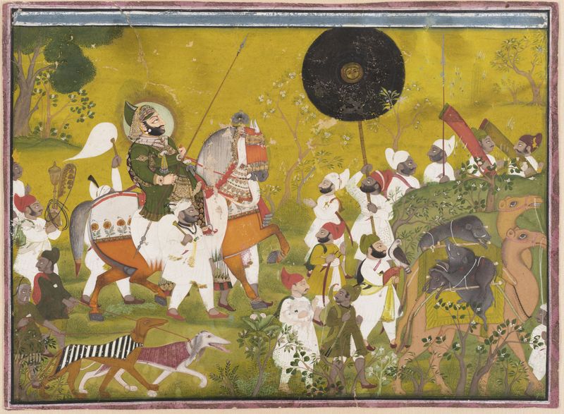 Maharana Bhim Singh of Mewar Returns from a Boar Hunt, metal by Chokha