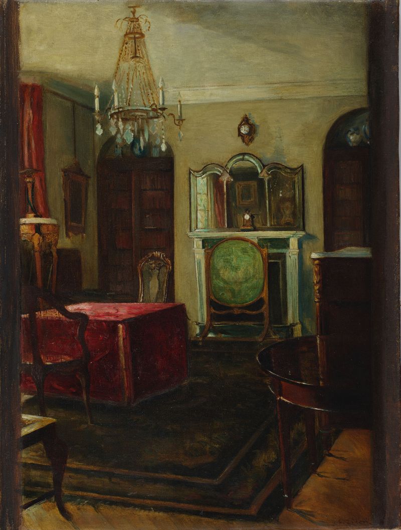 Interior scene of a dining room by Anne Susan Zileri, oil on canvas