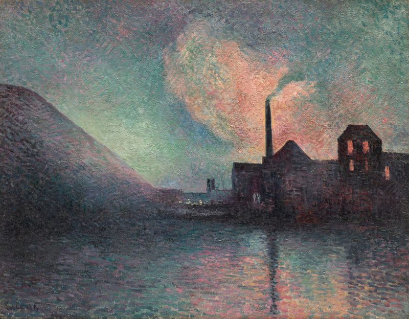 Escena nocturna con luces brillantes, pintura al óleo de Maximilien Luce