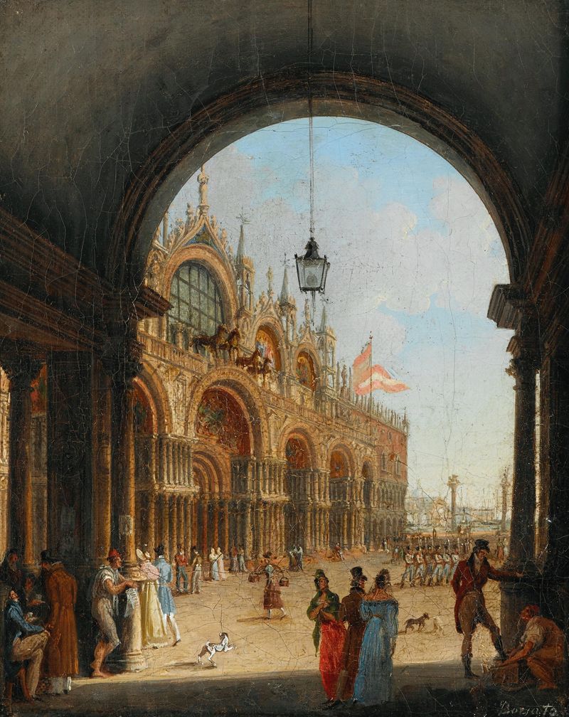 Venice, a View of the Piazzetta di San Marco, oil painting by Giuseppe Borsato