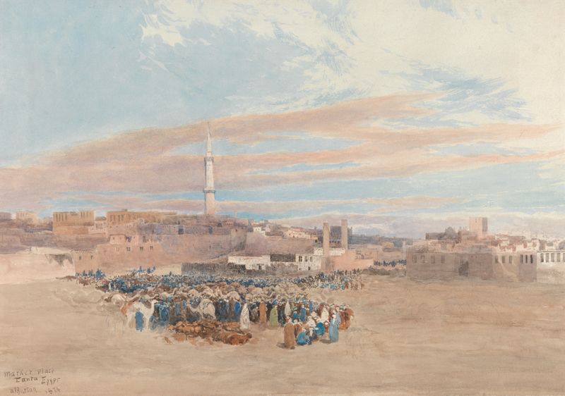 Escena de género del Mercado, Tanta, Egipto, óleo sobre lienzo de William Paton Burton
