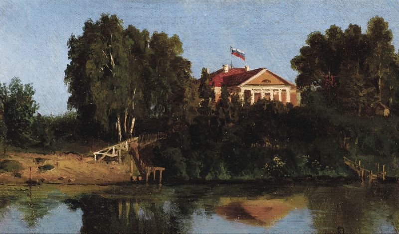 Landscape with House by Vasily Dmitrievich Polenov, realism, depicting a house surrounded by greenery and light.