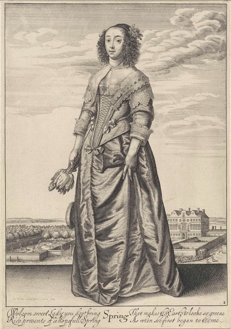 Grabado de Wenceslaus Hollar que muestra visitantes en un jardín, 1643