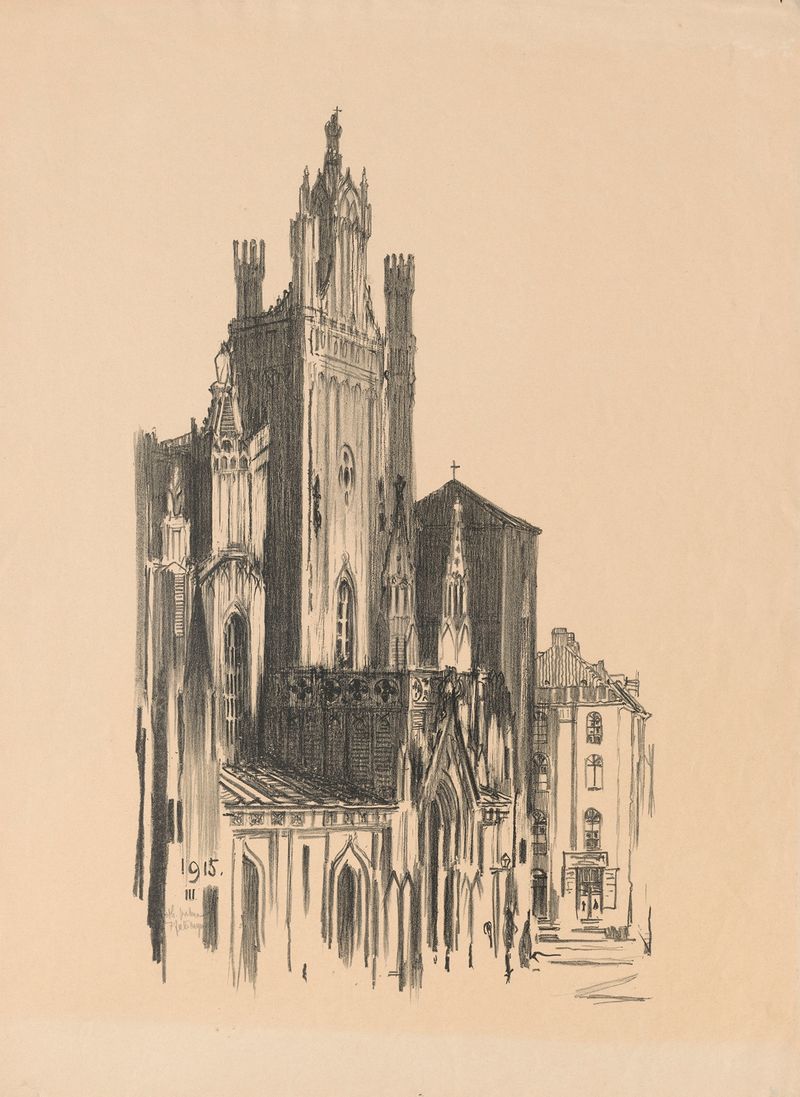 Arquitetura gótica da Catedral de São João por Feliks Jabłczyński, óleo