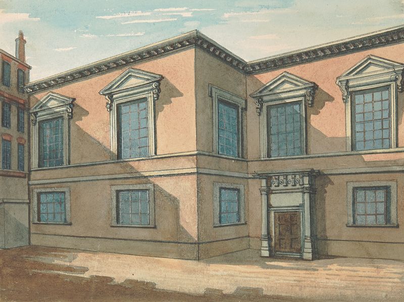 Escena interior de Joiner’s Hall de Samuel Ireland, óleo sobre lienzo, mostrando artesanos trabajando.